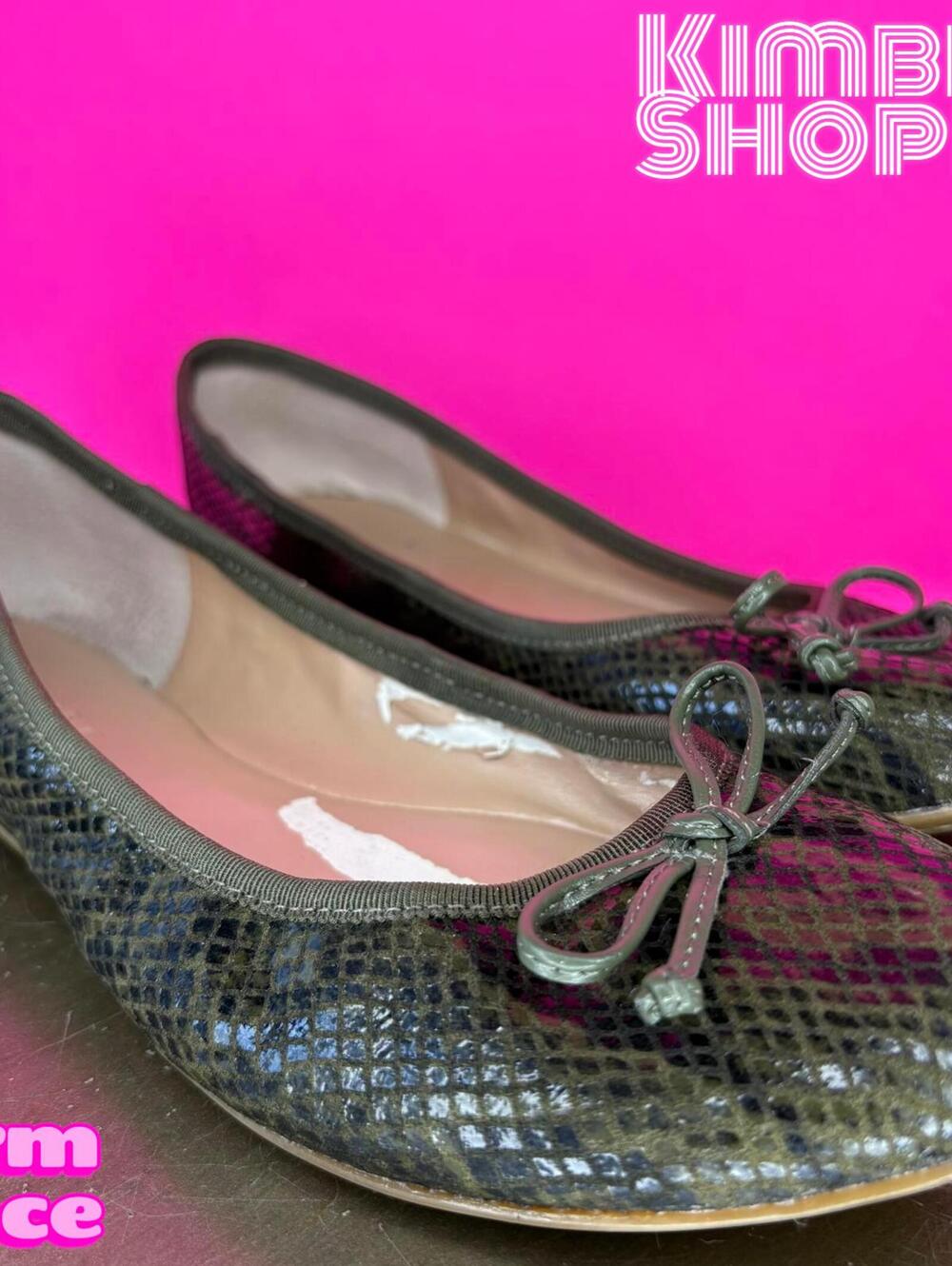 Banana Republic Snake Embossed Green Leather Bow Detail Ballet Flat US 9 UK 7